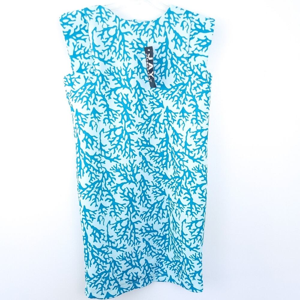 New Jay by Jay Godfry Aqua Blue Sheath Dress Medium, Sleeveless Career Casual